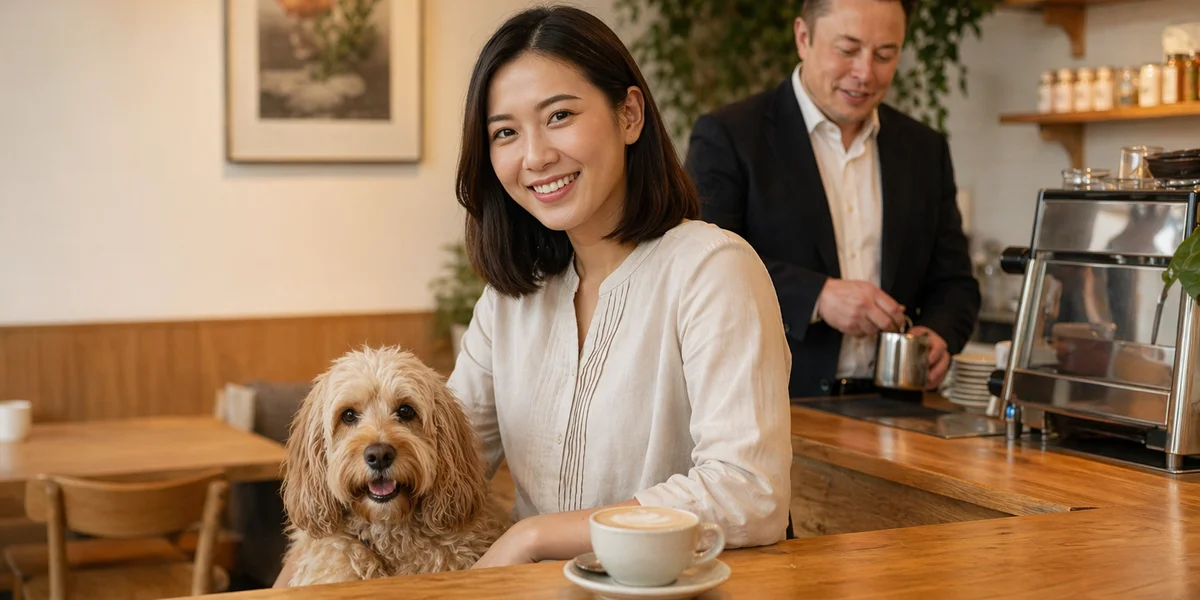 Belle at the cafe counter