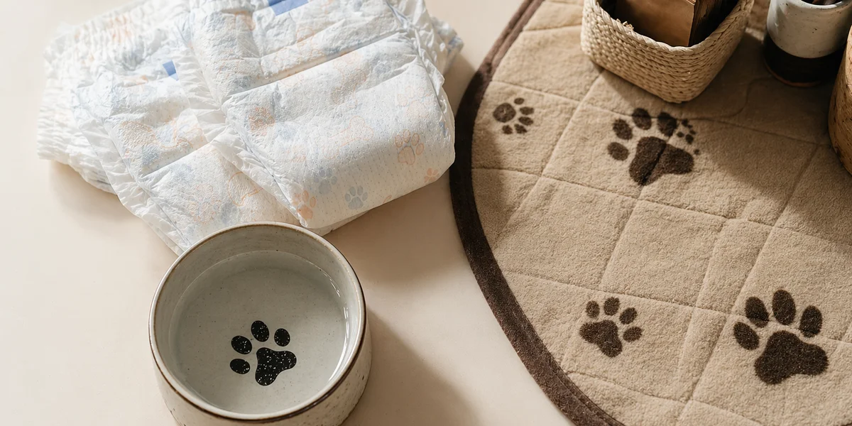 Pet diapers, water bowls and floor mats at Bubbs & Bites