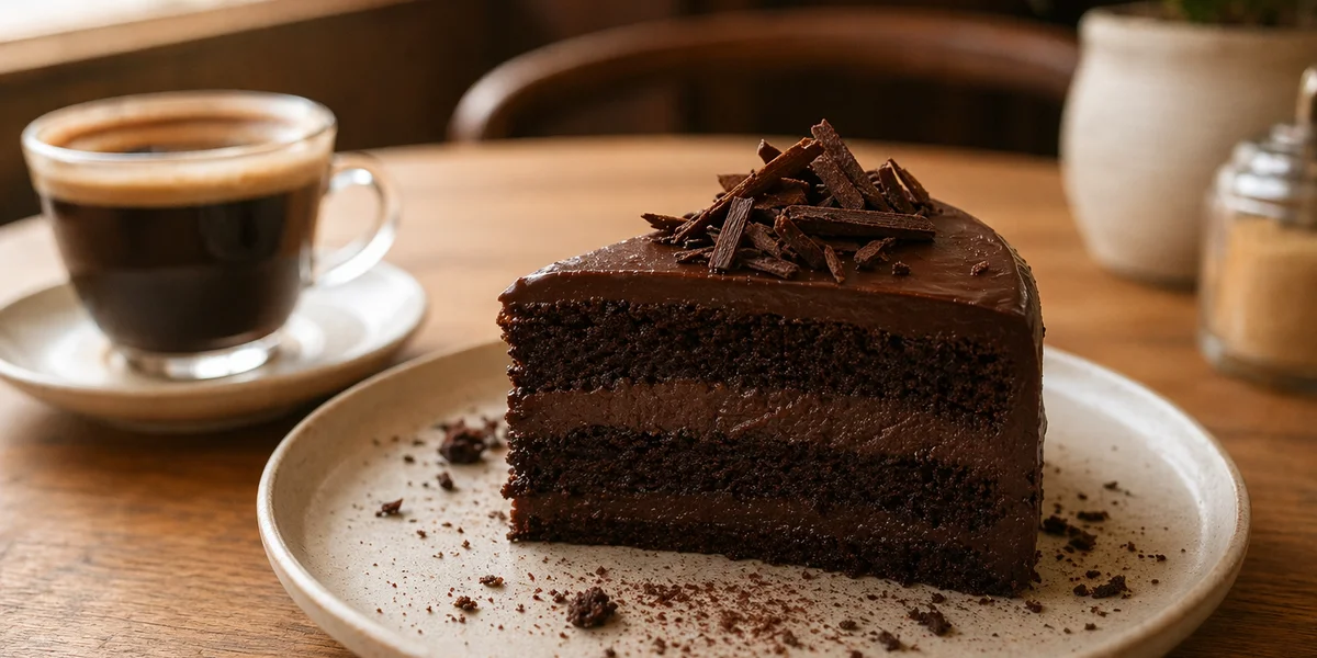 Chocolate cake slice with coffee