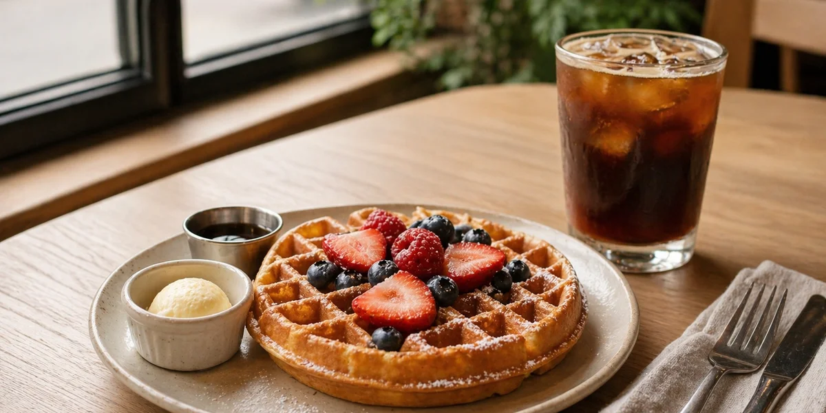 Classic honey and butter waffle with fresh berries