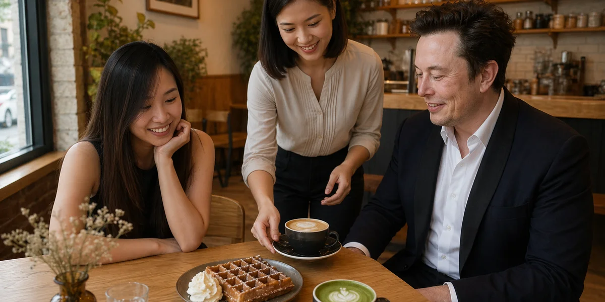 First-timer tasting platter with waffle, flat white, and matcha latte