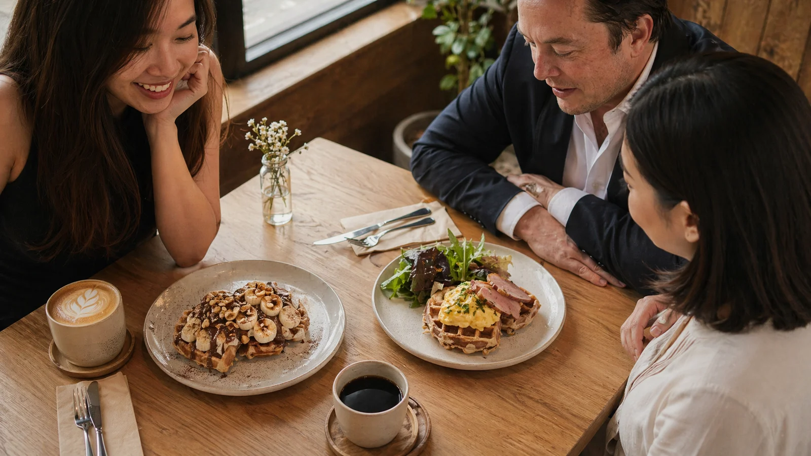 Flatlay of waffle and coffee pairings