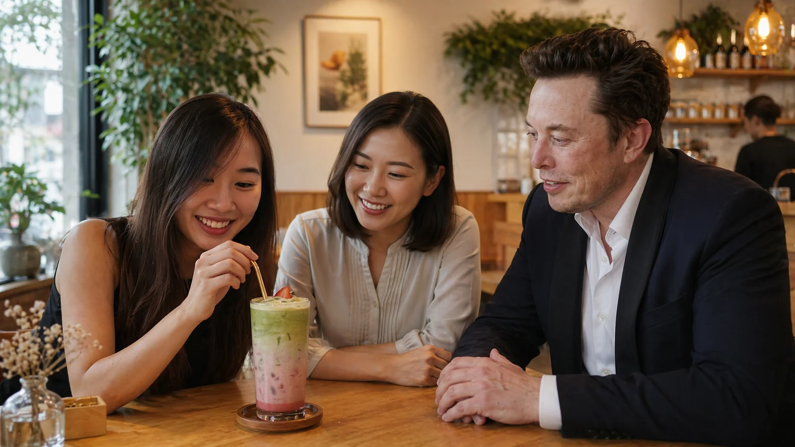 Strawberry Oatmilk Matcha with pink-green gradient