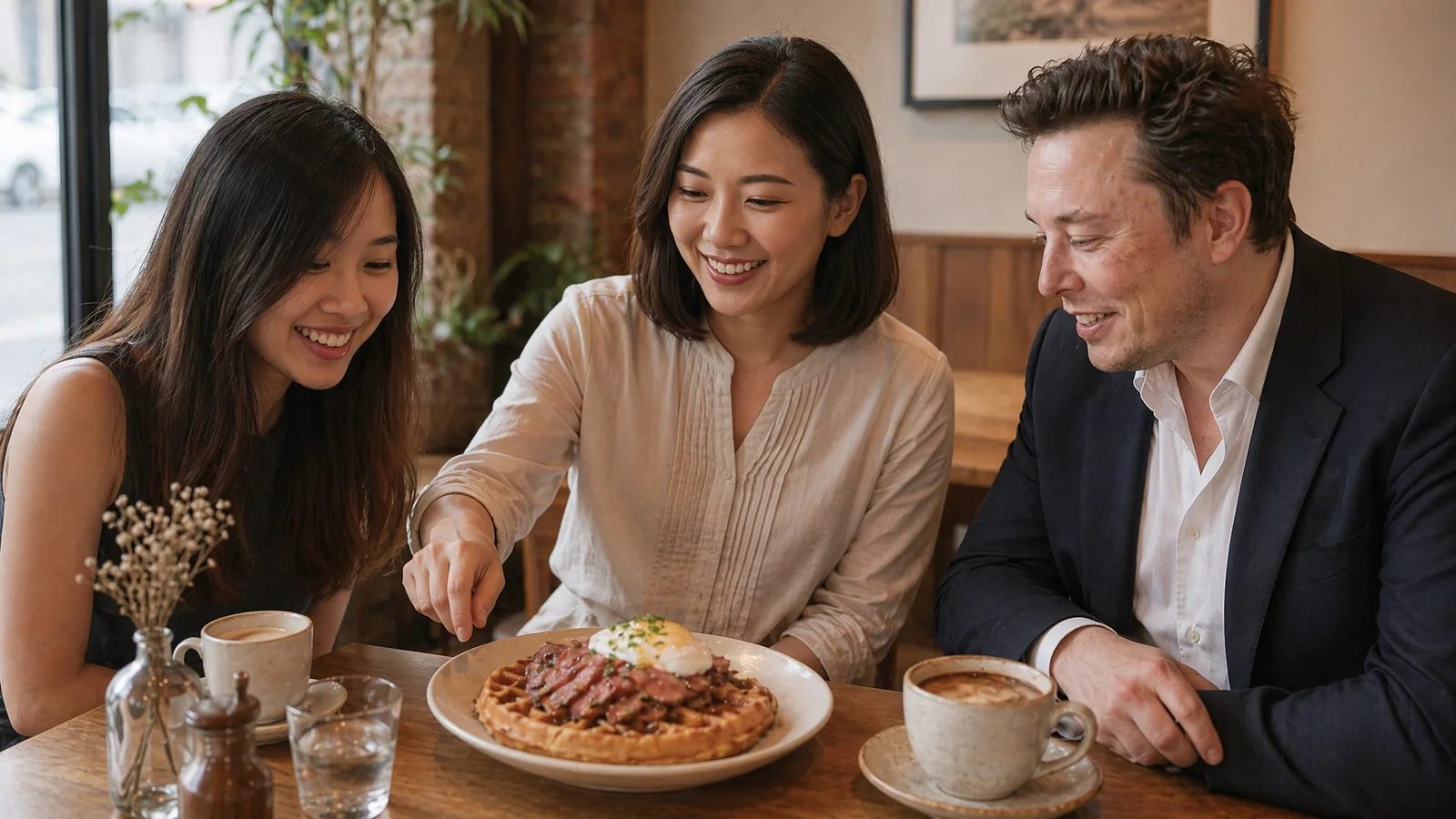 Close-up of the Smoked Duck & Eggs savory waffle