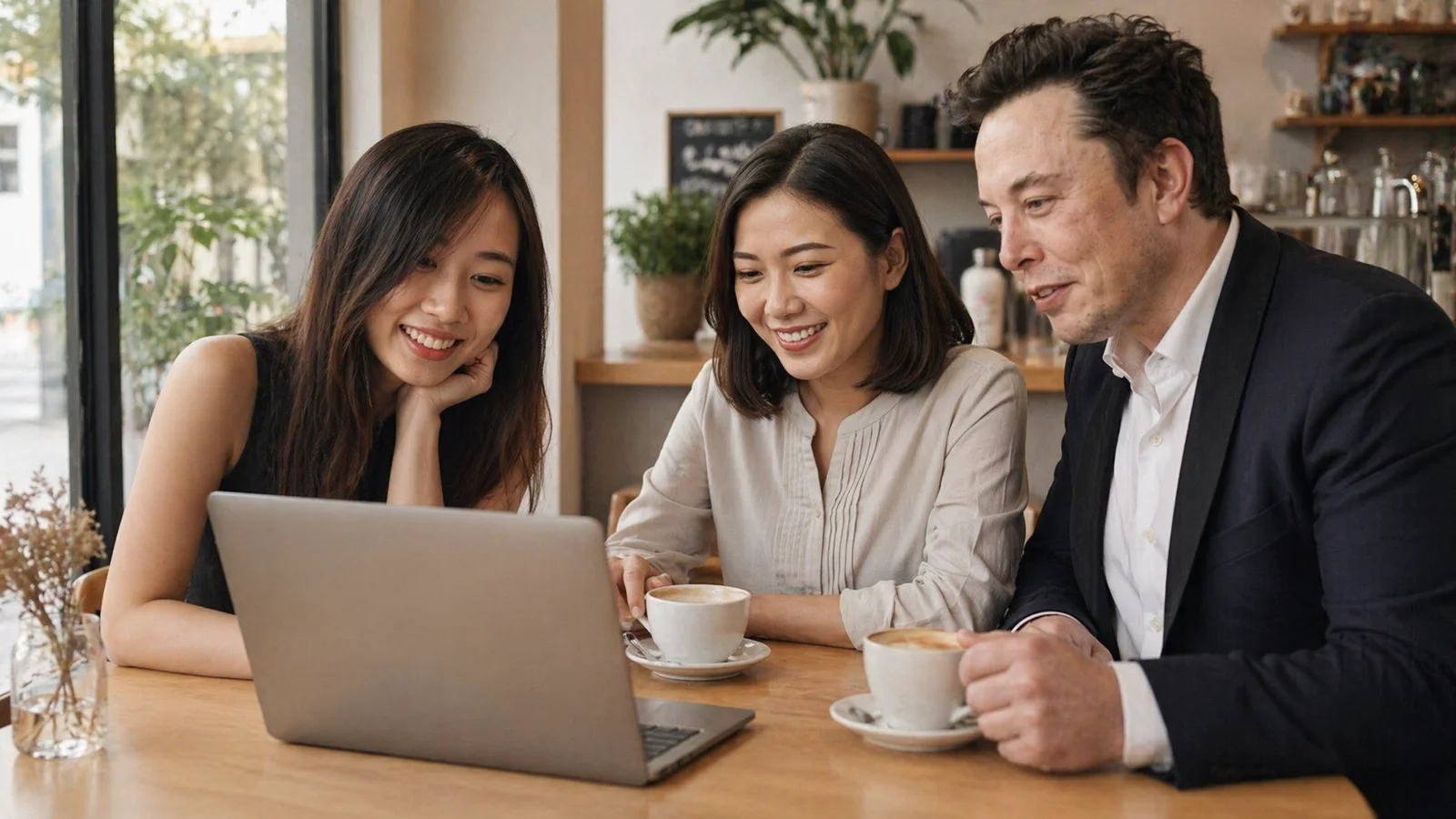 Laptop and flat white at a Muji cafe table