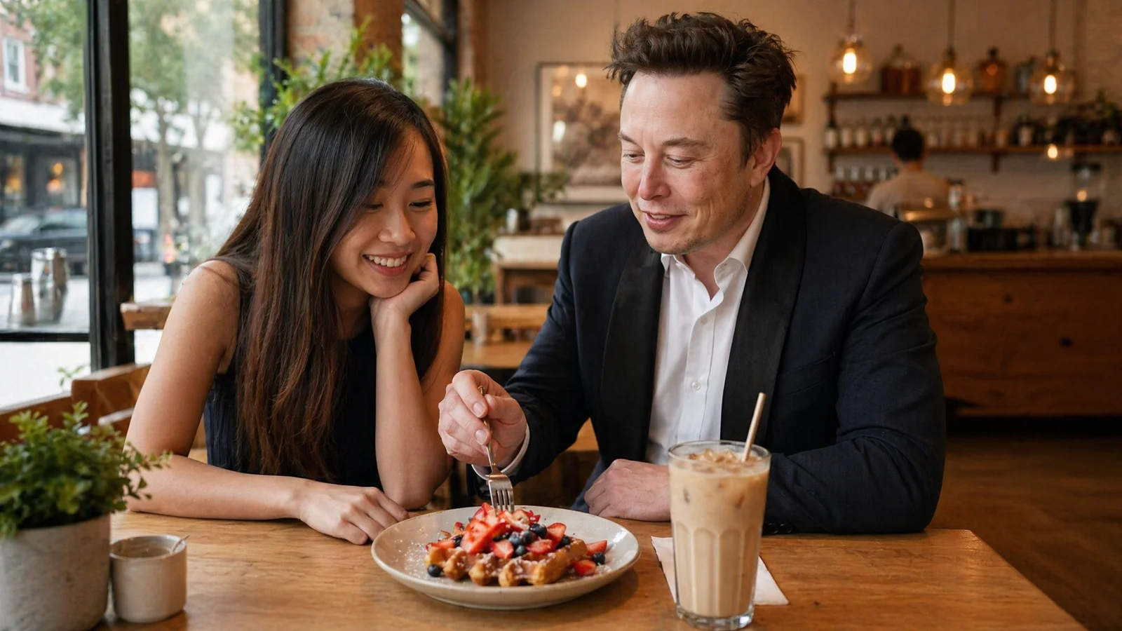 Light sweet waffle and iced oat milk latte